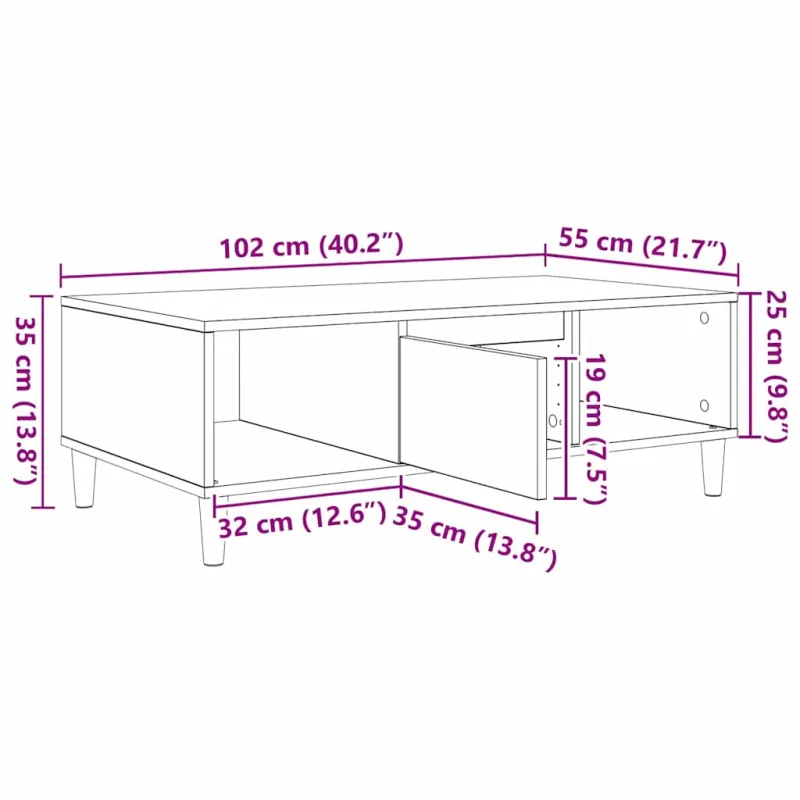 Kavos staliukas Balta 102 x 55 x 35 cm Apdirbta mediena