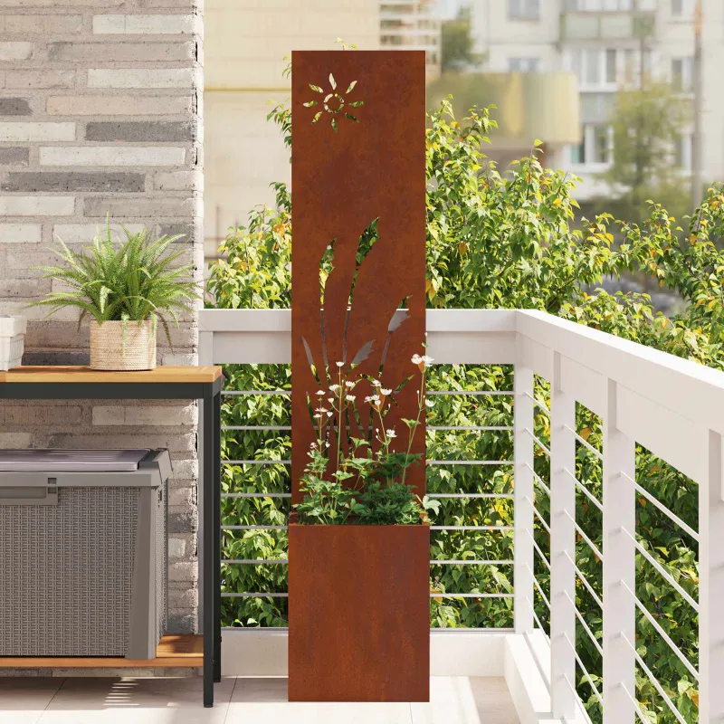 Sodo privatumo ekranas „Fretwork“ Rūdijanti 32 x 140 cm