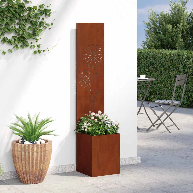 Sodo privatumo ekranas „Fretwork“ Rūdijanti 32 x 32 x 150 cm