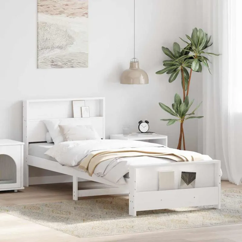 Lovos rėmas su galvūgalio Balta 90 x 200 cm Apdirbta mediena
