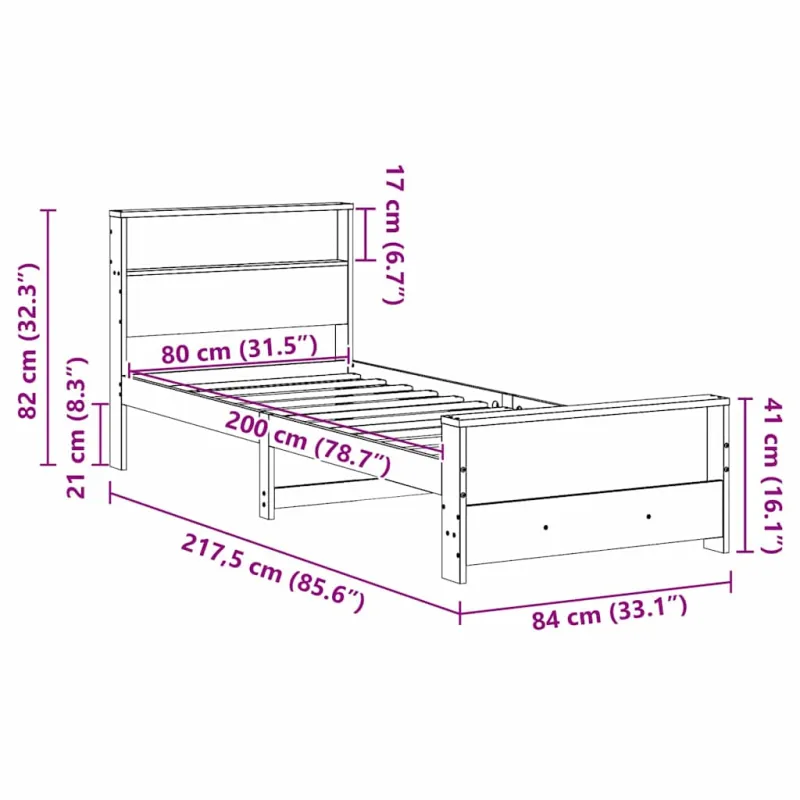 Lovos rėmas su galvūgalio Balta 80 x 200 cm Apdirbta mediena