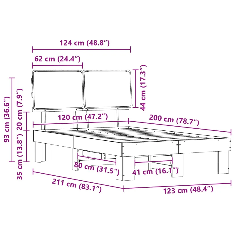 Lovo rėmas su apmuštu galvūgaliu Tamsiai pilka 120 x 200 cm