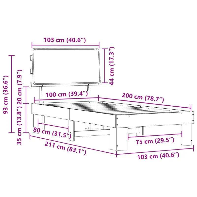 Lovo rėmas su apmuštu galvūgaliu Šviesiai pilka 100 x 200 cm