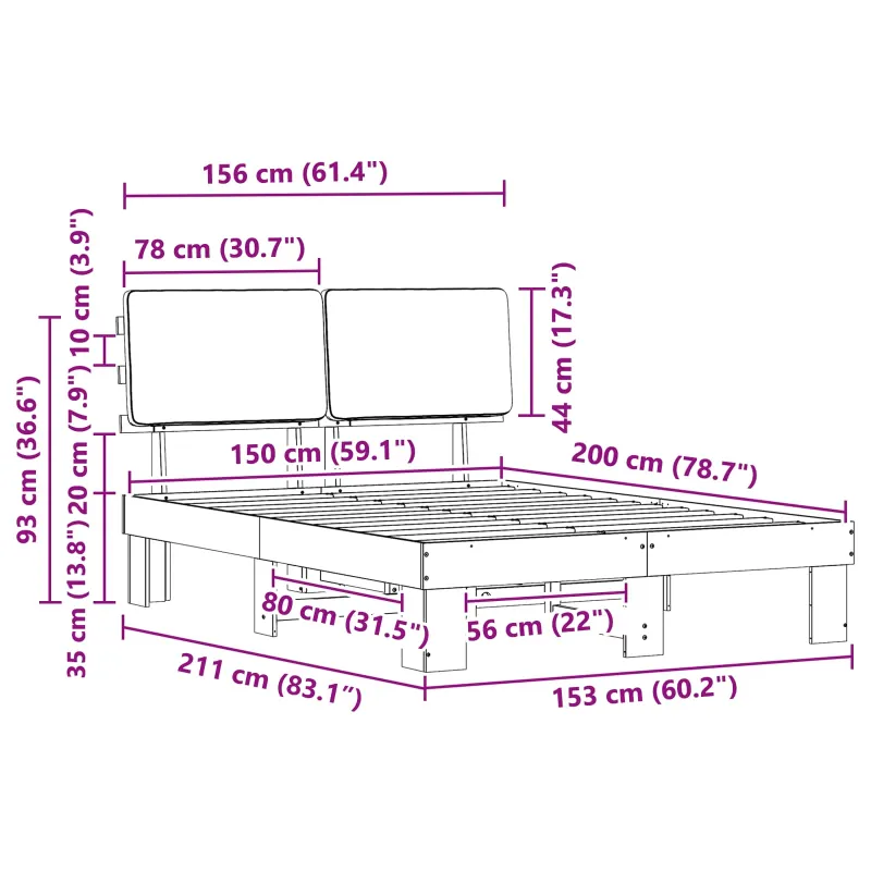 Lovo rėmas su apmuštu galvūgaliu Šviesiai pilka 150 x 200 cm
