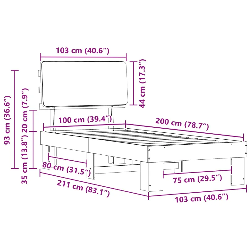 Lovo rėmas su apmuštu galvūgaliu Šviesiai pilka 100 x 200 cm