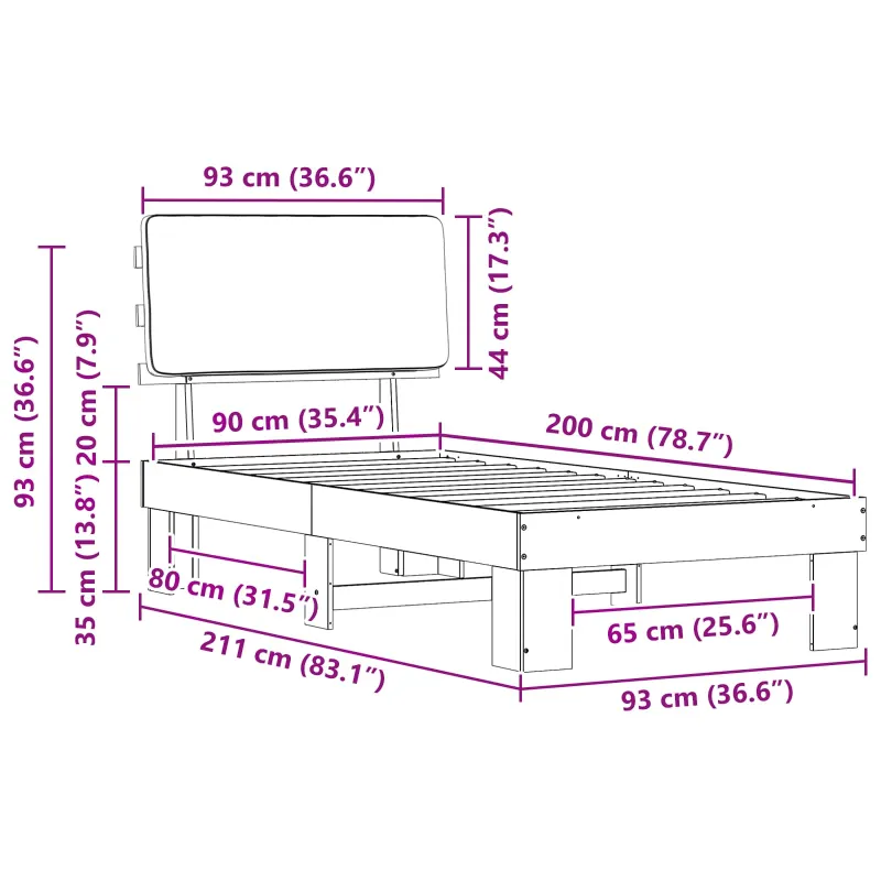Lovo rėmas su apmuštu galvūgaliu Tamsiai pilka 90 x 200 cm