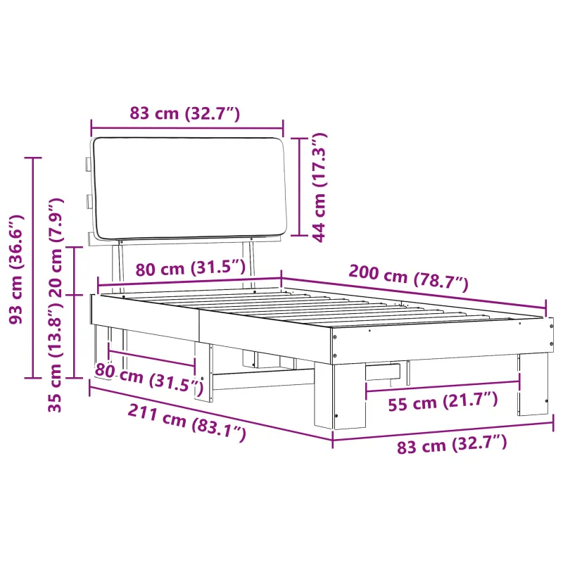 Lovo rėmas su apmuštu galvūgaliu Taupe 80 x 200 cm