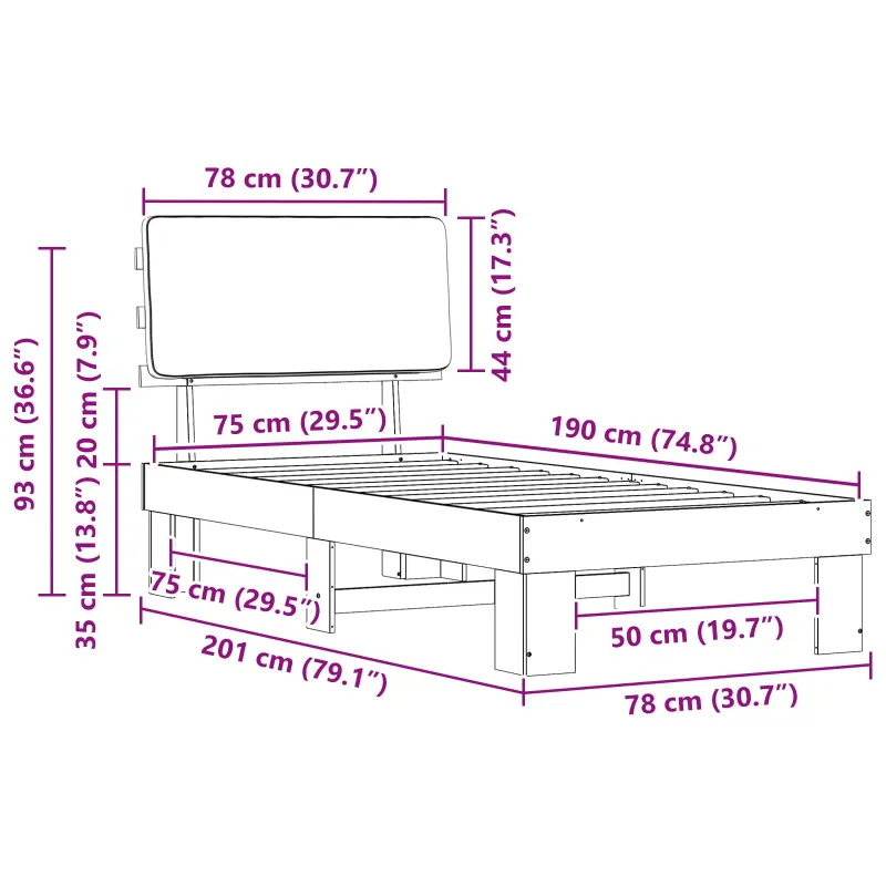 Lovo rėmas su apmuštu galvūgaliu Šviesiai pilka 75 x 190 cm