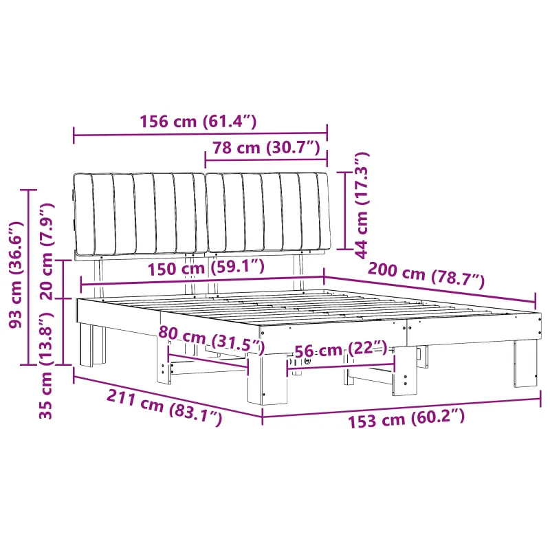 Lovo rėmas su apmuštu galvūgaliu Tamsiai pilka 150 x 200 cm