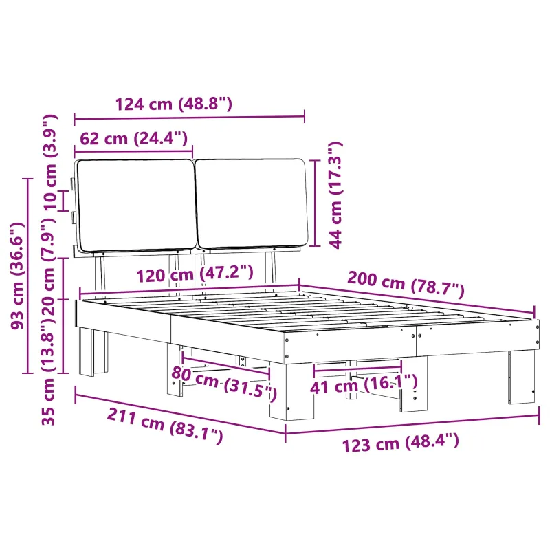 Lovo rėmas su apmuštu galvūgaliu Tamsiai pilka 120 x 200 cm