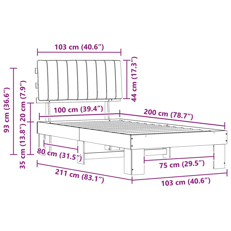 Lovo rėmas su apmuštu galvūgaliu Tamsiai pilka 100 x 200 cm