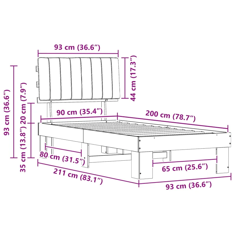 Lovo rėmas su apmuštu galvūgaliu Taupe 90 x 200 cm