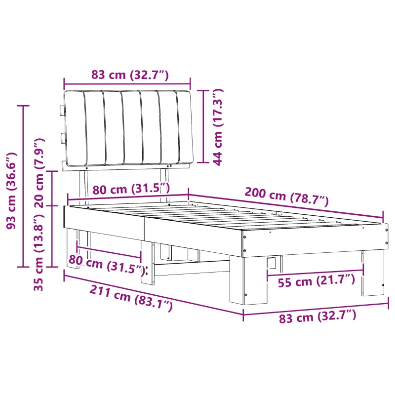 Lovo rėmas su apmuštu galvūgaliu Šviesiai pilka 80 x 200 cm