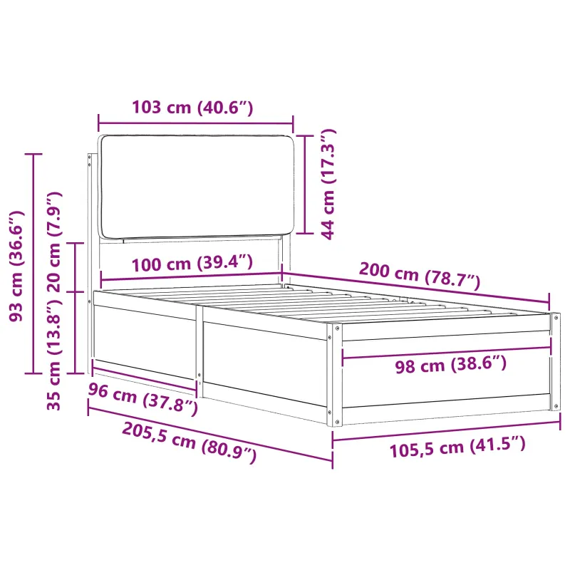 Lovo rėmas su apmuštu galvūgaliu Juoda 100 x 200 cm