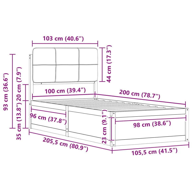 Lovo rėmas su apmuštu galvūgaliu Juoda 100 x 200 cm