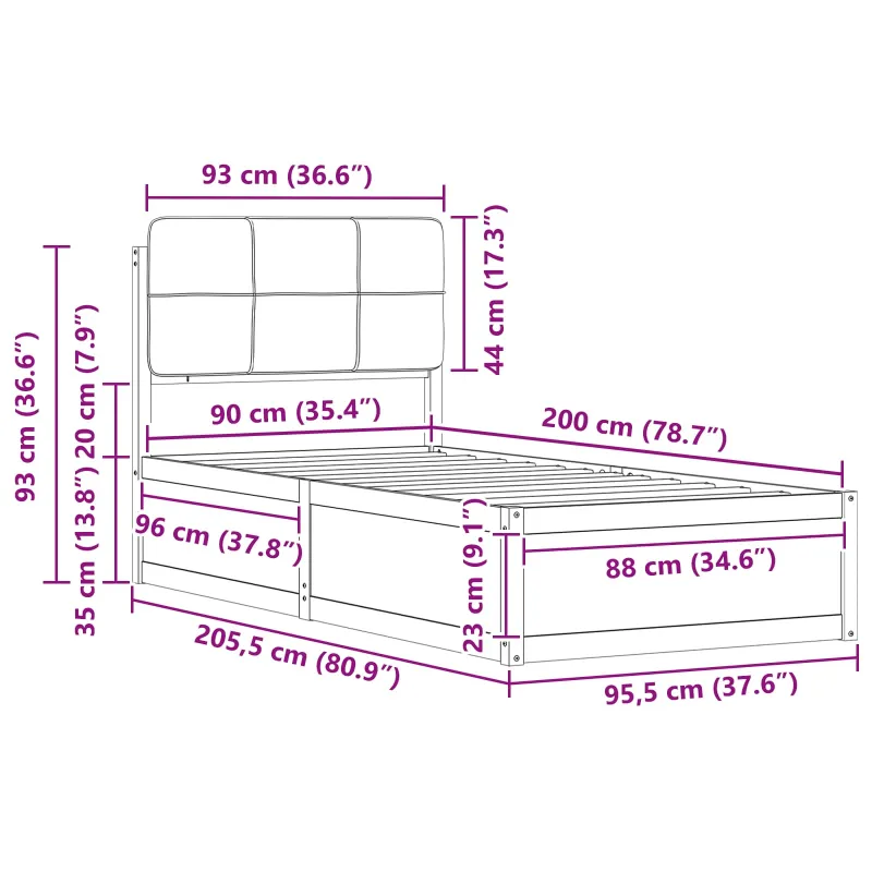 Lovo rėmas su apmuštu galvūgaliu Taupe 90 x 200 cm