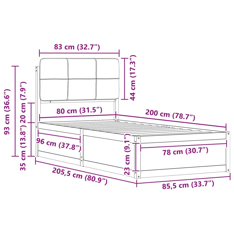 Lovo rėmas su apmuštu galvūgaliu Šviesiai pilka 80 x 200 cm