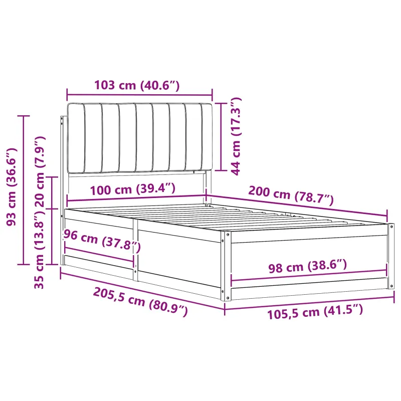 Lovo rėmas su apmuštu galvūgaliu Šviesiai pilka 100 x 200 cm