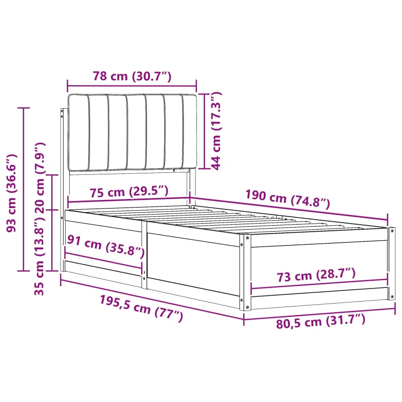 Lovo rėmas su apmuštu galvūgaliu Juoda 75 x 190 cm