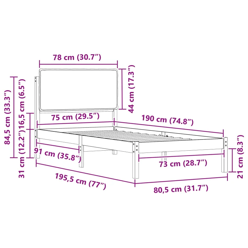 Lovo rėmas su apmuštu galvūgaliu Taupe 75 x 190 cm