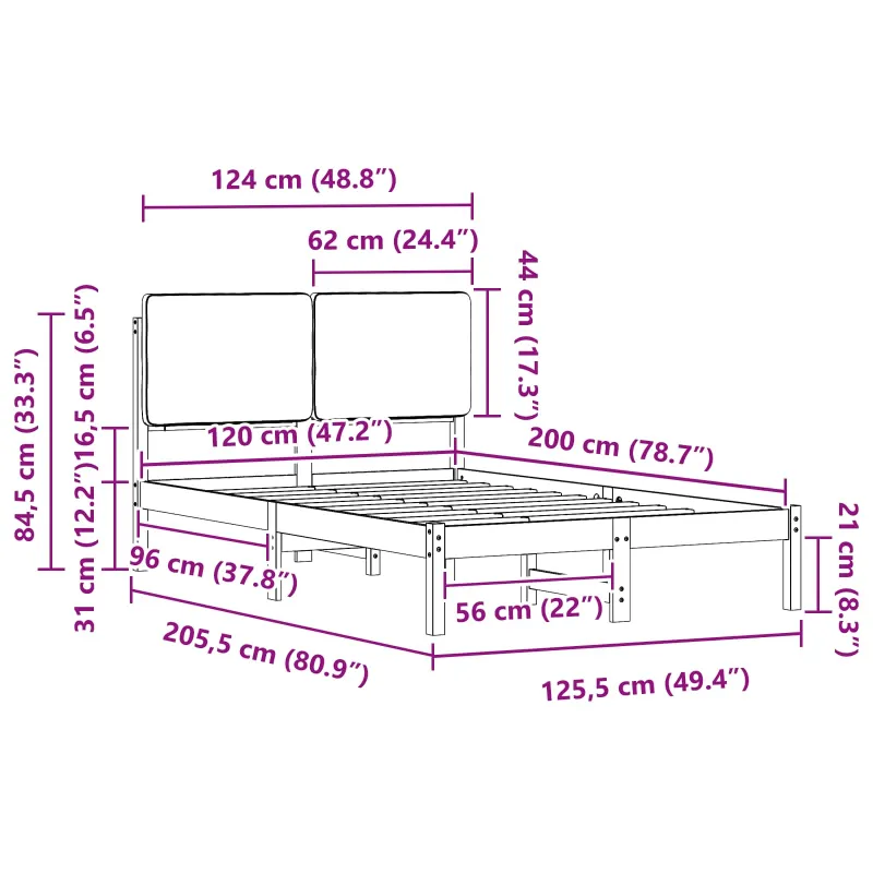 Lovo rėmas su apmuštu galvūgaliu Tamsiai pilka 120 x 200 cm