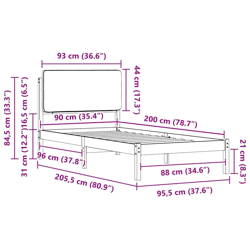 Lovo rėmas su apmuštu galvūgaliu Šviesiai pilka 90 x 200 cm