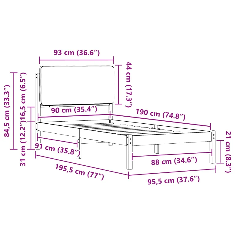 Lovo rėmas su apmuštu galvūgaliu Tamsiai pilka 90 x 190 cm