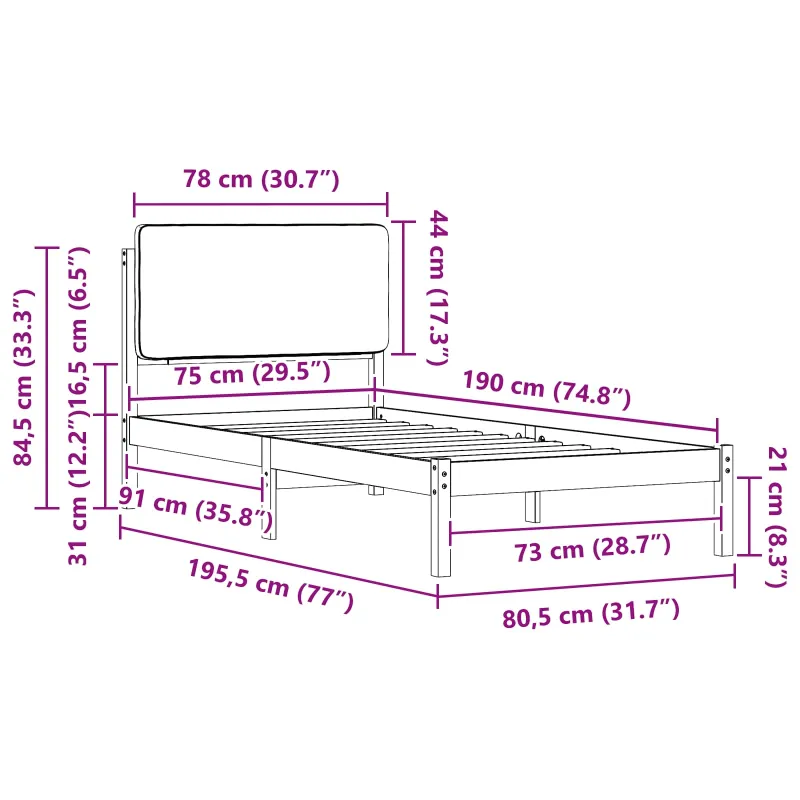 Lovo rėmas su apmuštu galvūgaliu Tamsiai pilka 75 x 190 cm