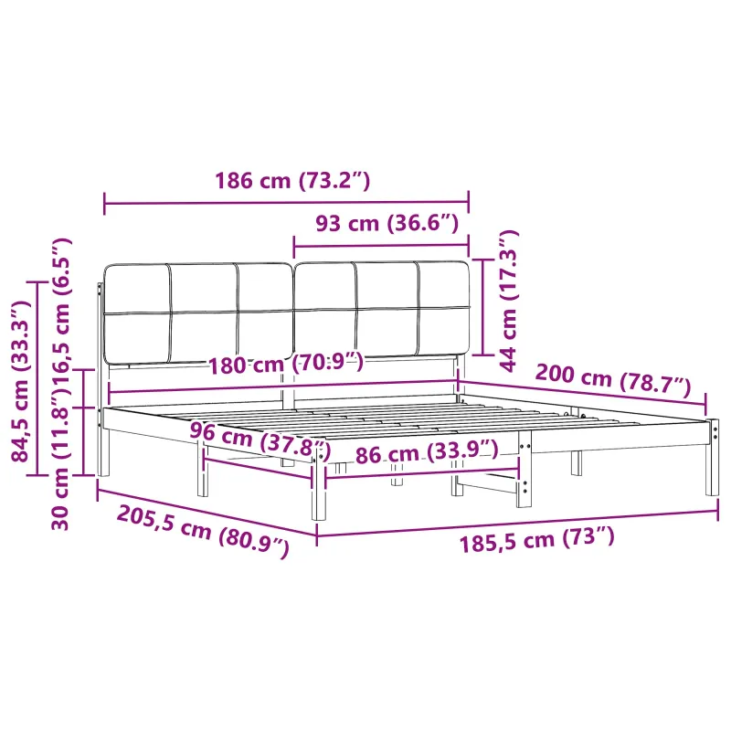 Lovo rėmas su apmuštu galvūgaliu Tamsiai pilka 180 x 200 cm