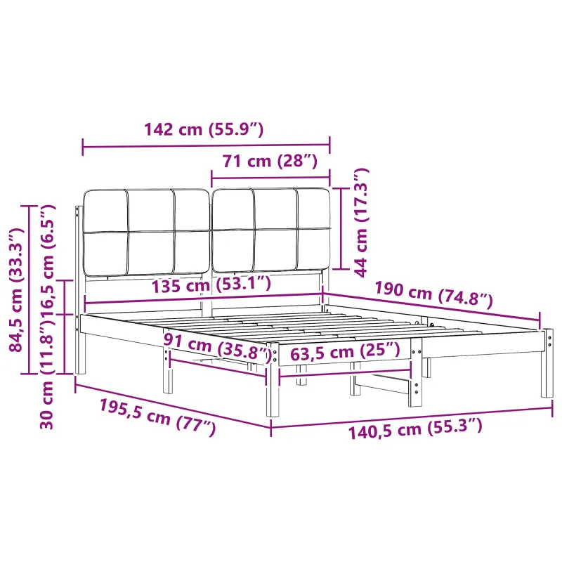 Lovo rėmas su apmuštu galvūgaliu Taupe 135 x 190 cm
