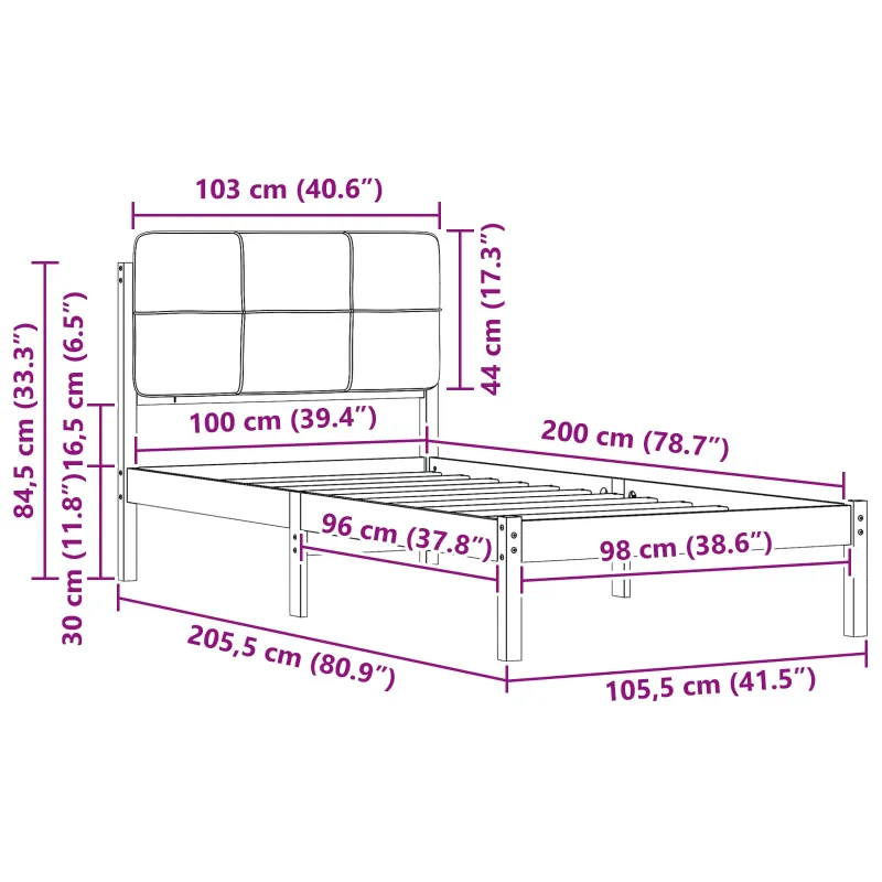 Lovo rėmas su apmuštu galvūgaliu Tamsiai pilka 100 x 200 cm