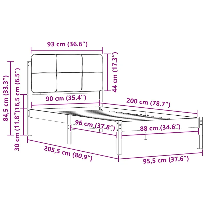 Lovo rėmas su apmuštu galvūgaliu Tamsiai pilka 90 x 200 cm