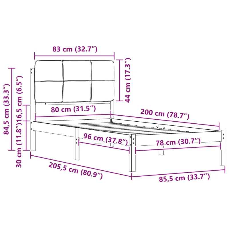 Lovo rėmas su apmuštu galvūgaliu Tamsiai pilka 80 x 200 cm