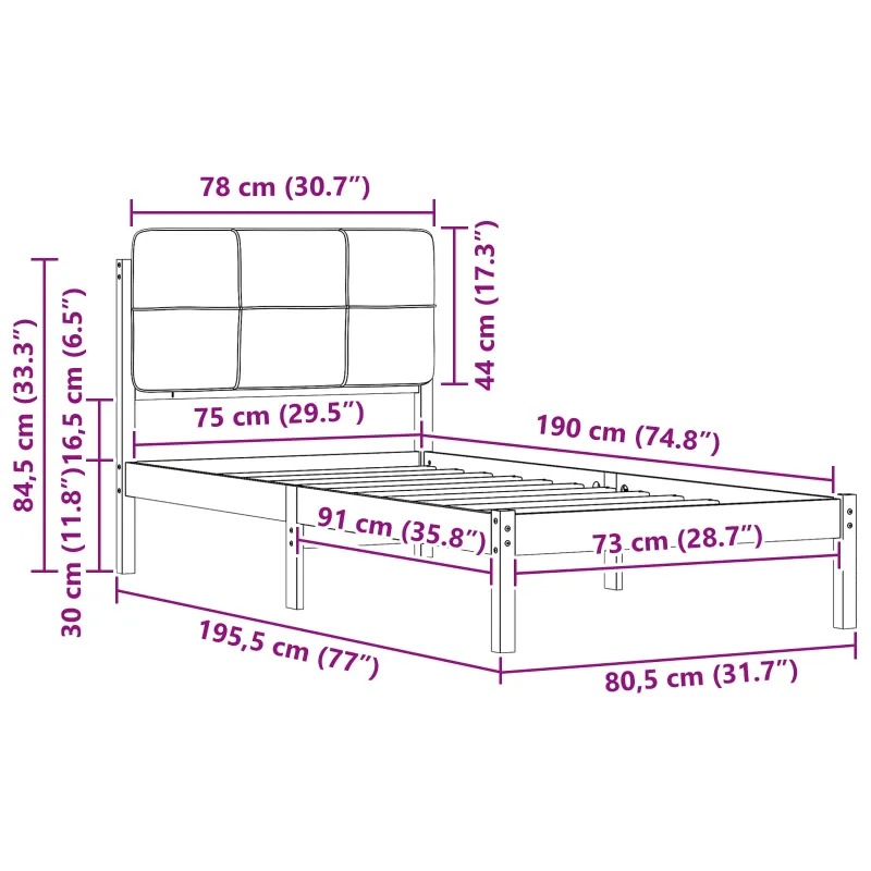 Lovo rėmas su apmuštu galvūgaliu Šviesiai pilka 75 x 190 cm