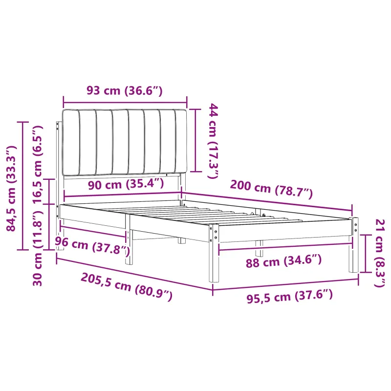 Lovo rėmas su apmuštu galvūgaliu Natūrali ir taupe 90 x 200 cm