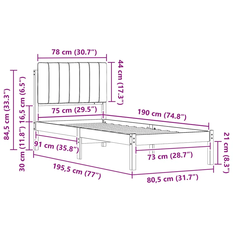 Lovo rėmas su apmuštu galvūgaliu Šviesiai pilka 75 x 190 cm