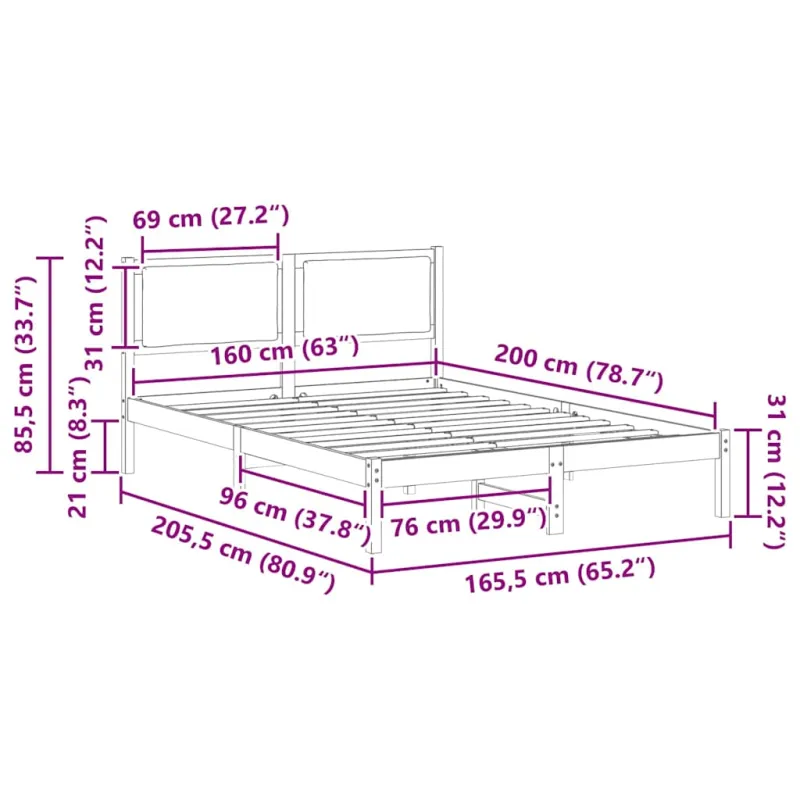Lovos rėmas Šviesiai pilka 160 x 200 cm Kietos pušies mediena