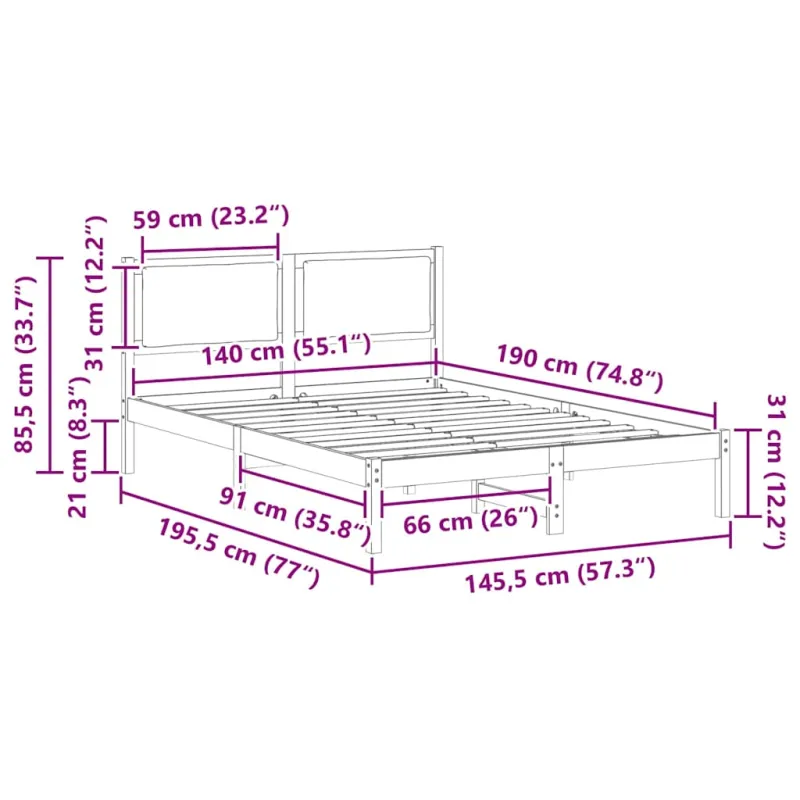 Lovos rėmas Taupe 140 x 190 cm Kietos pušies mediena