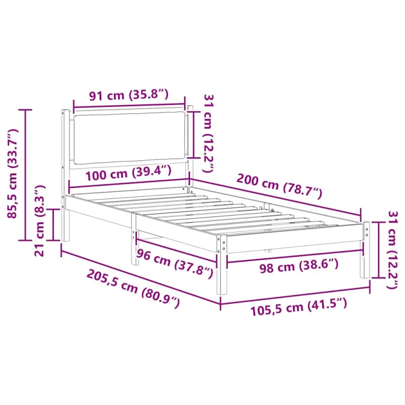 Lovos rėmas Juoda 100 x 200 cm Kietos pušies mediena