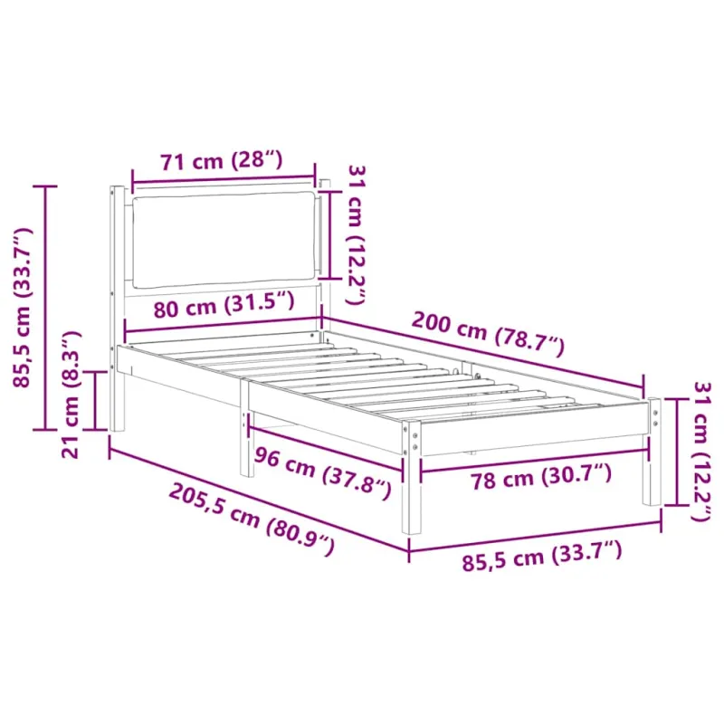 Lovos rėmas Juoda 80 x 200 cm Kietos pušies mediena