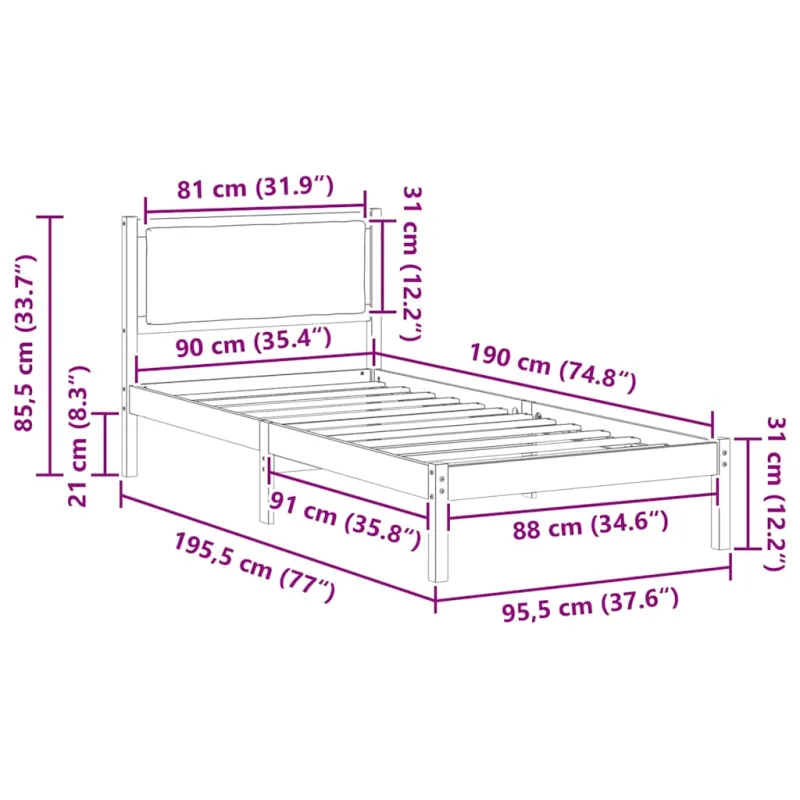 Lovos rėmas Taupe 90 x 190 cm Kietos pušies mediena