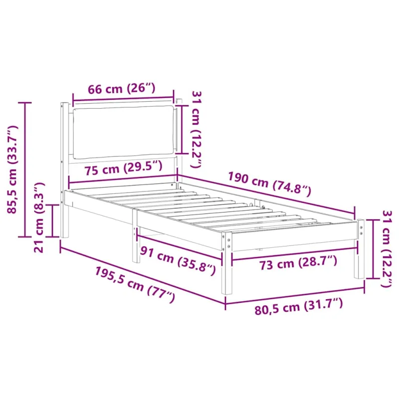 Lovos rėmas Šviesiai pilka 80 x 190 cm Kietos pušies mediena