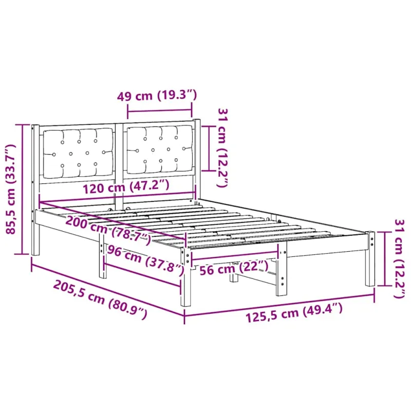 Lovos rėmas Šviesiai pilka 120 x 200 cm Kietos pušies mediena
