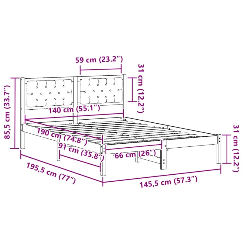 Lovos rėmas Šviesiai pilka 140 x 190 cm Kietos pušies mediena