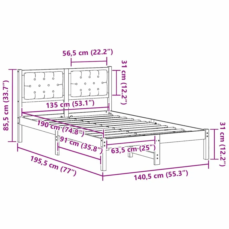 Lovos rėmas Šviesiai pilka 135 x 190 cm Kietos pušies mediena