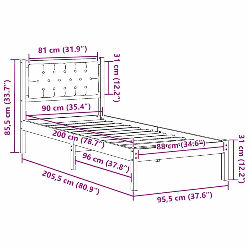 Lovos rėmas Taupe 90 x 200 cm Kietos pušies mediena