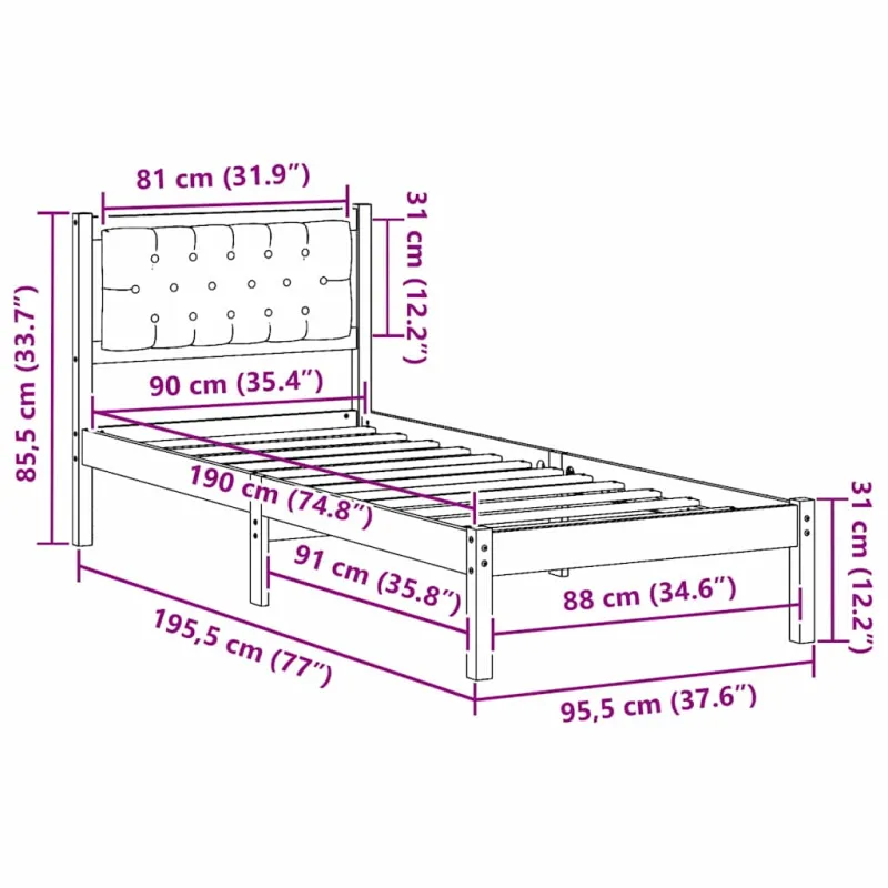 Lovos rėmas Šviesiai pilka 90 x 190 cm Kietos pušies mediena