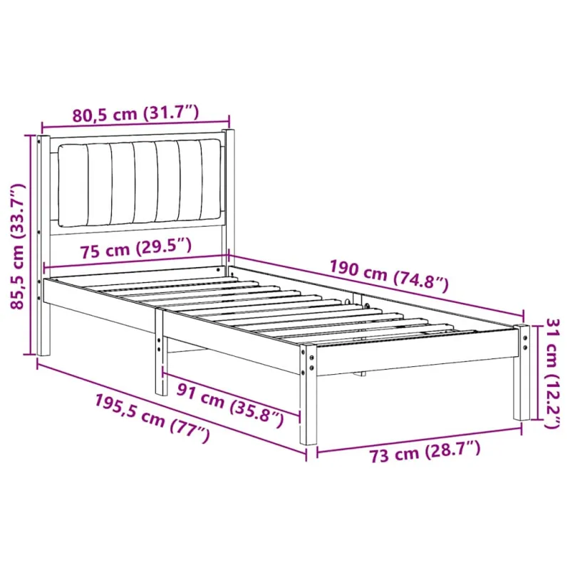 Lovo rėmas su apmuštu galvūgaliu Šviesiai pilka 75 x 190 cm