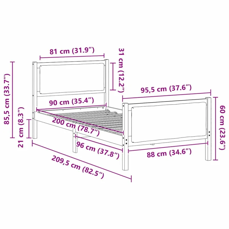 Lovos rėmas su galvūgalio Šviesiai pilka 90 x 200 cm audinys