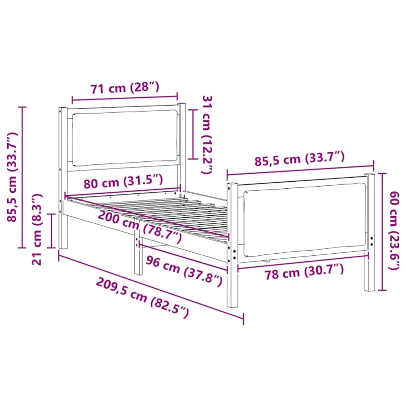 Lovos rėmas su galvūgalio Juoda 80 x 200 cm audinys